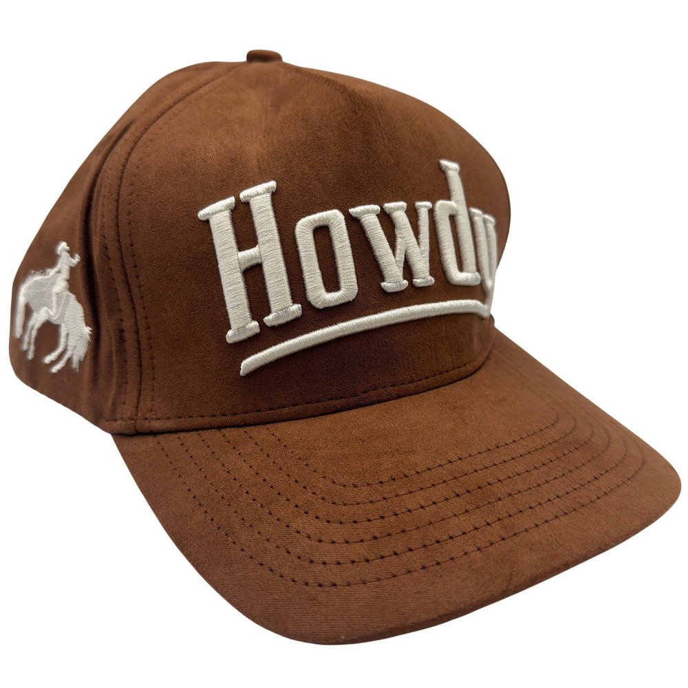 Hondo Hat Co Howdy Snapback Hat Brown Faux Suede Western Bronco Cowboy Cap